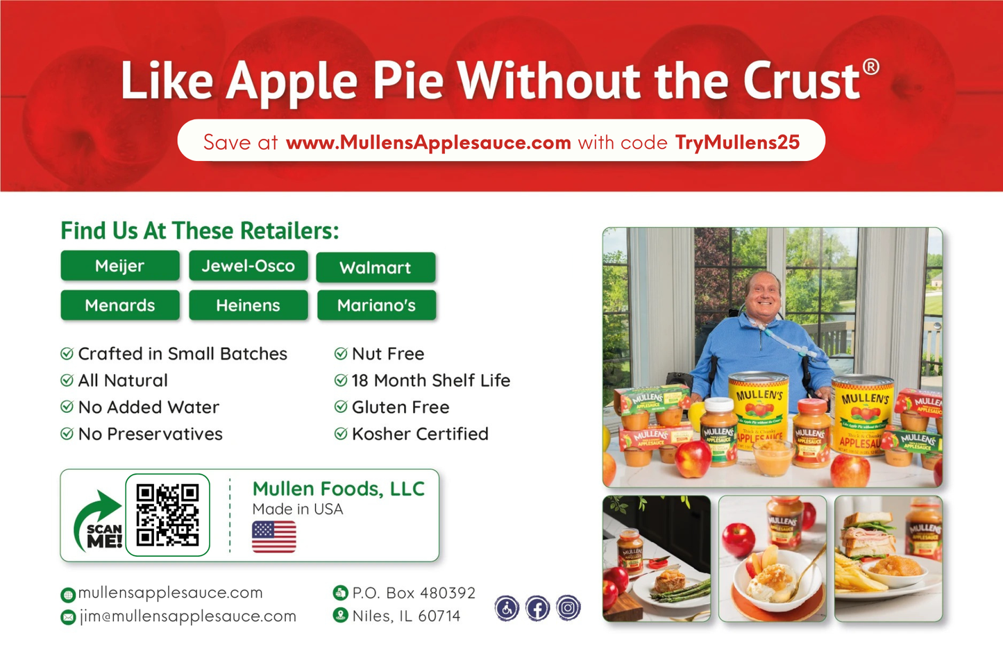 12 individual 4 oz 4 packs of Mullens Applesauce Reduced Sugar Recipe